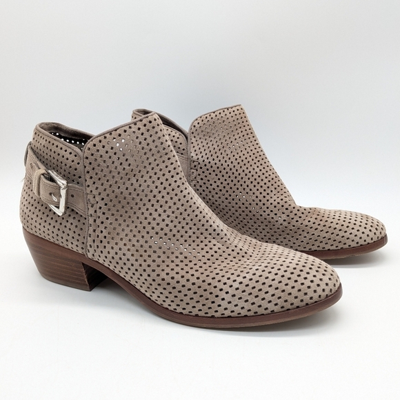 Sam Edelman Paula tan perforated suede leather wedge heel ankle boot 7.5 - Picture 1 of 12